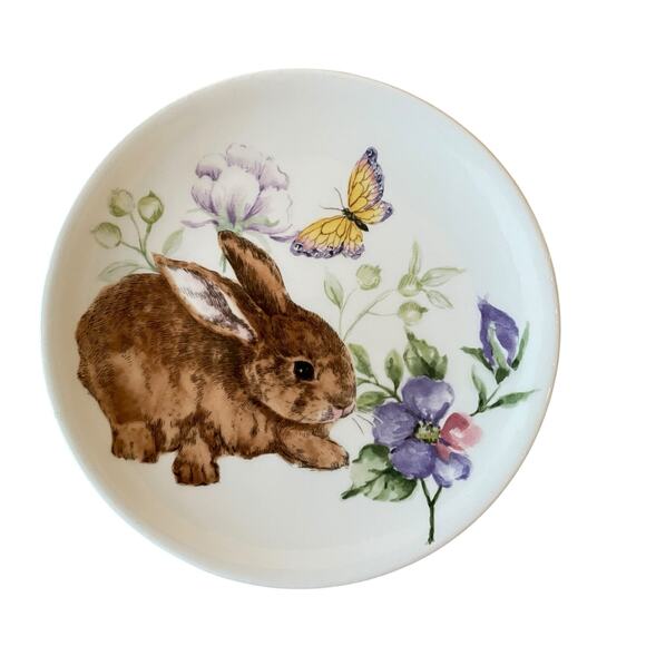 MAXCERA Spring Easter Bunny Rabbit Appetizer Dessert Plates 6" Floral Set 4 NEW - Picture 3 of 16